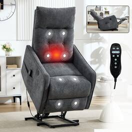 Ropilly - Power Lift Recliner Chair with Massage and Heat Grey Chenille for Elderly - Gray