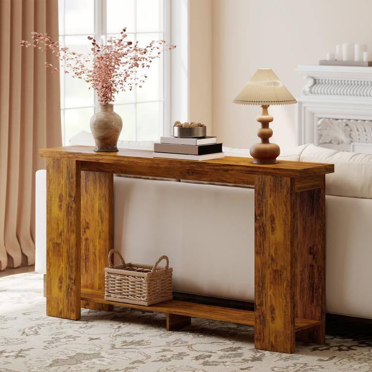 Alt View 9. PULUZ - Farmhouse Console Table, 63 inch Narrow Entryway Table with Thickened Tabletop for Living Room, Hallway - Distressed Brow.