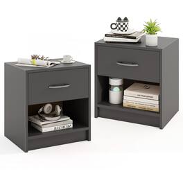Gymax - 2 PCS Nightstand w/ Drawer Side Table w/ Slide-out Drawer Open Storage Shelf - Gray