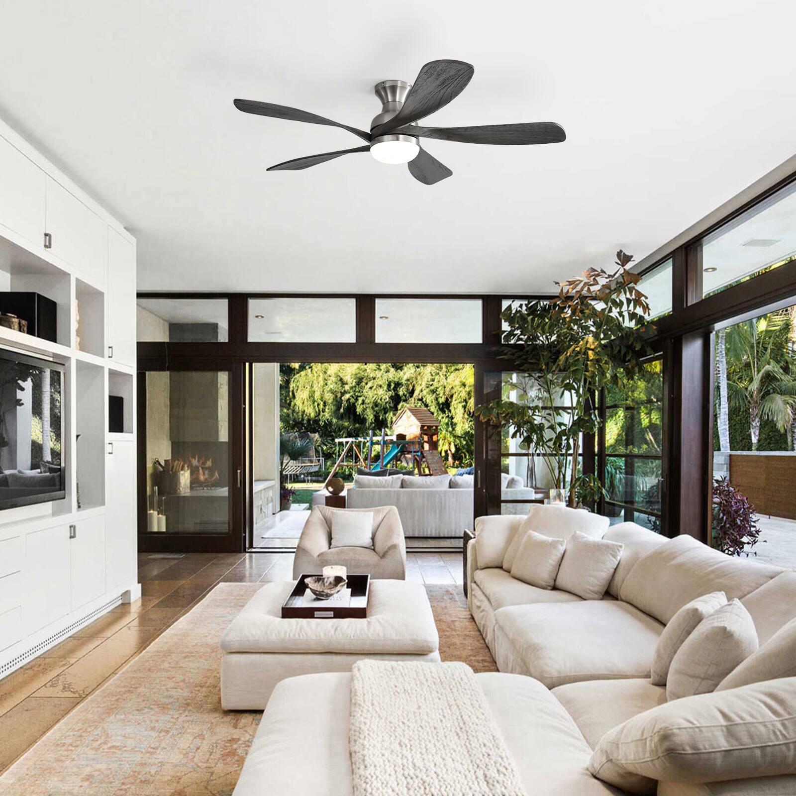 Alt View 6. Sofucor - 52’’ Smart Propeller Ceiling Fan with Remote Control & Light 5 Reversible Wood Blades APP Control For Bedroom - Nickel.