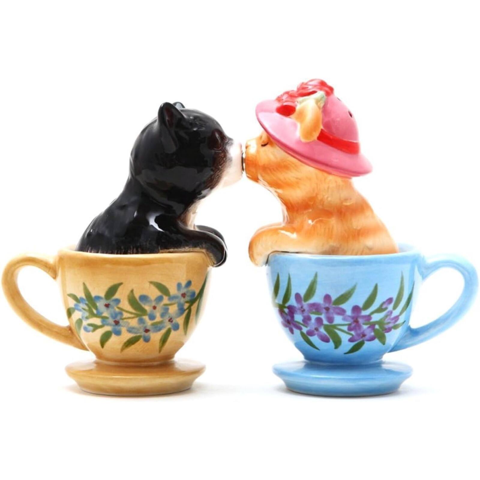 Front. Pacific Trading - Pacific Trading Kissing Kittens Cats in Tea Cup Ceramic Magnetic Salt and Pepper Shaker Set - Multicolor.