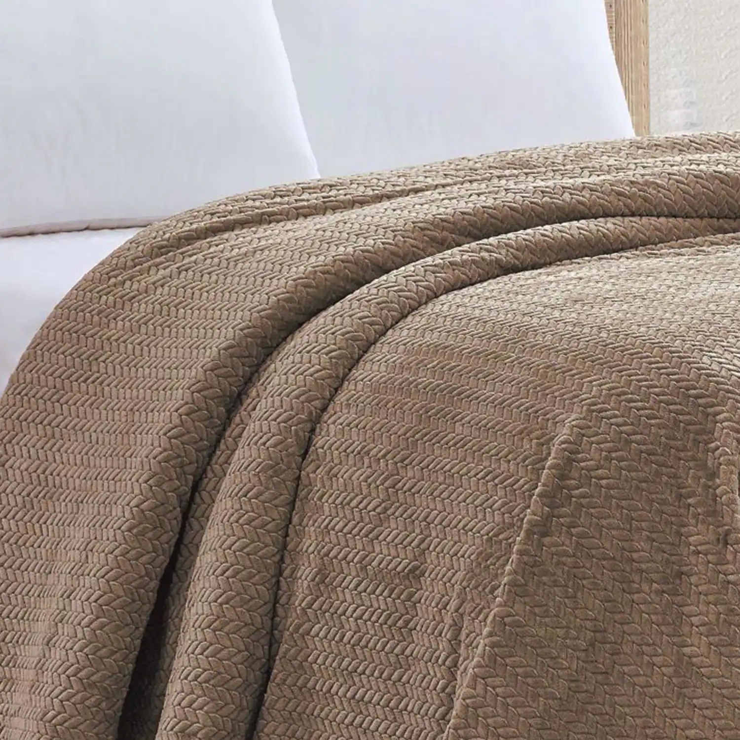 Alt View 3. Noble House - Plazatex Chevron Braided Stylish Soft Comfortable and Lightweight All Seasons Blanket Twin Taupe - Taupe.