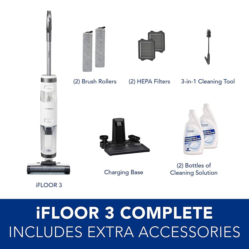 (2) Brush Rollers  
(2) HEPA Filters  
3-in-1 Cleaning Tool  
Charging Base  
(2) Bottles of Cleaning Solution  

iFLOOR 3 COMPLETE INCLUDES EXTRA ACCESSORIES