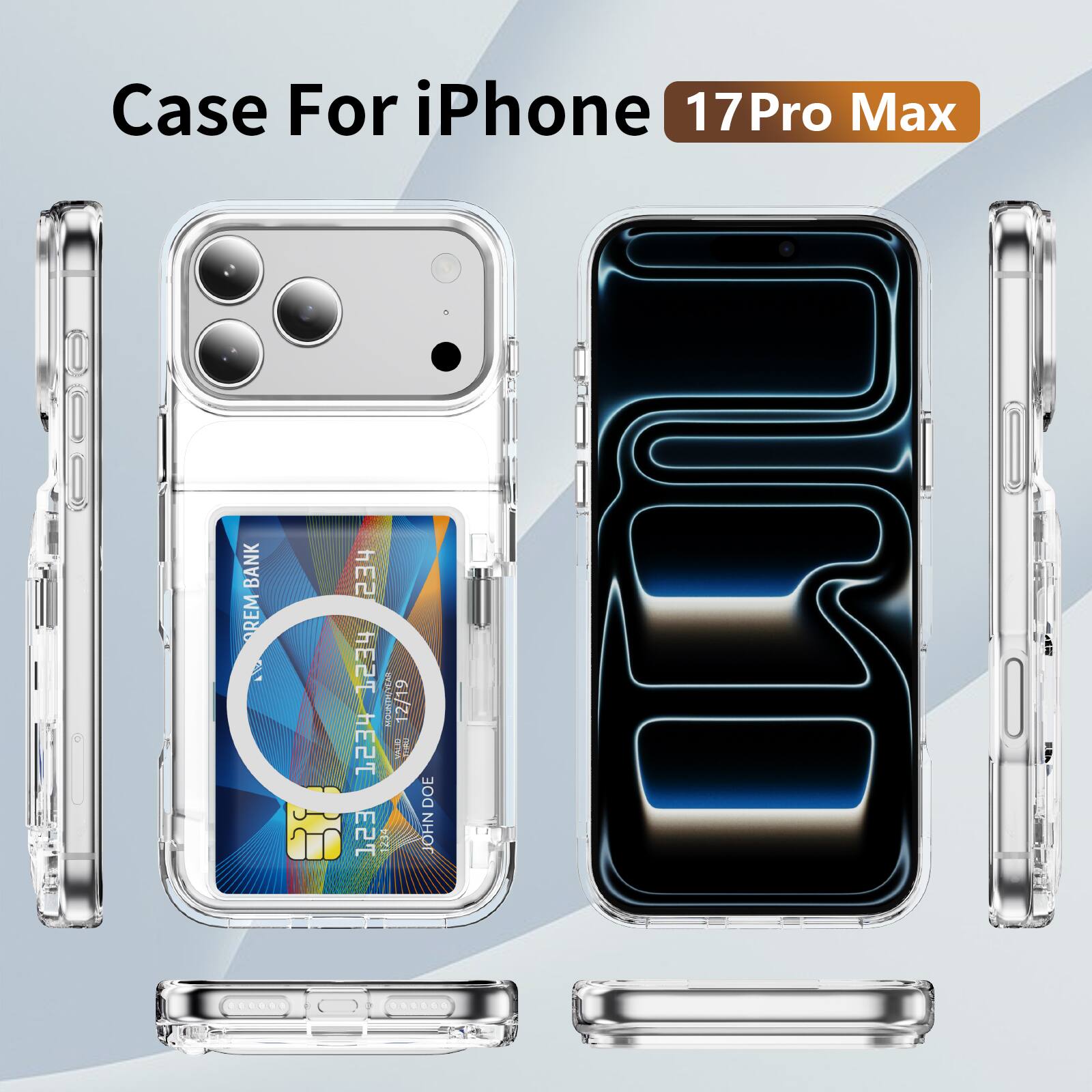 Case For iPhone 17 Pro Max  
i BANK REM  
E2T 234  
hE2T hE2T 1234  
VALID 12/19  
JOHN DOE