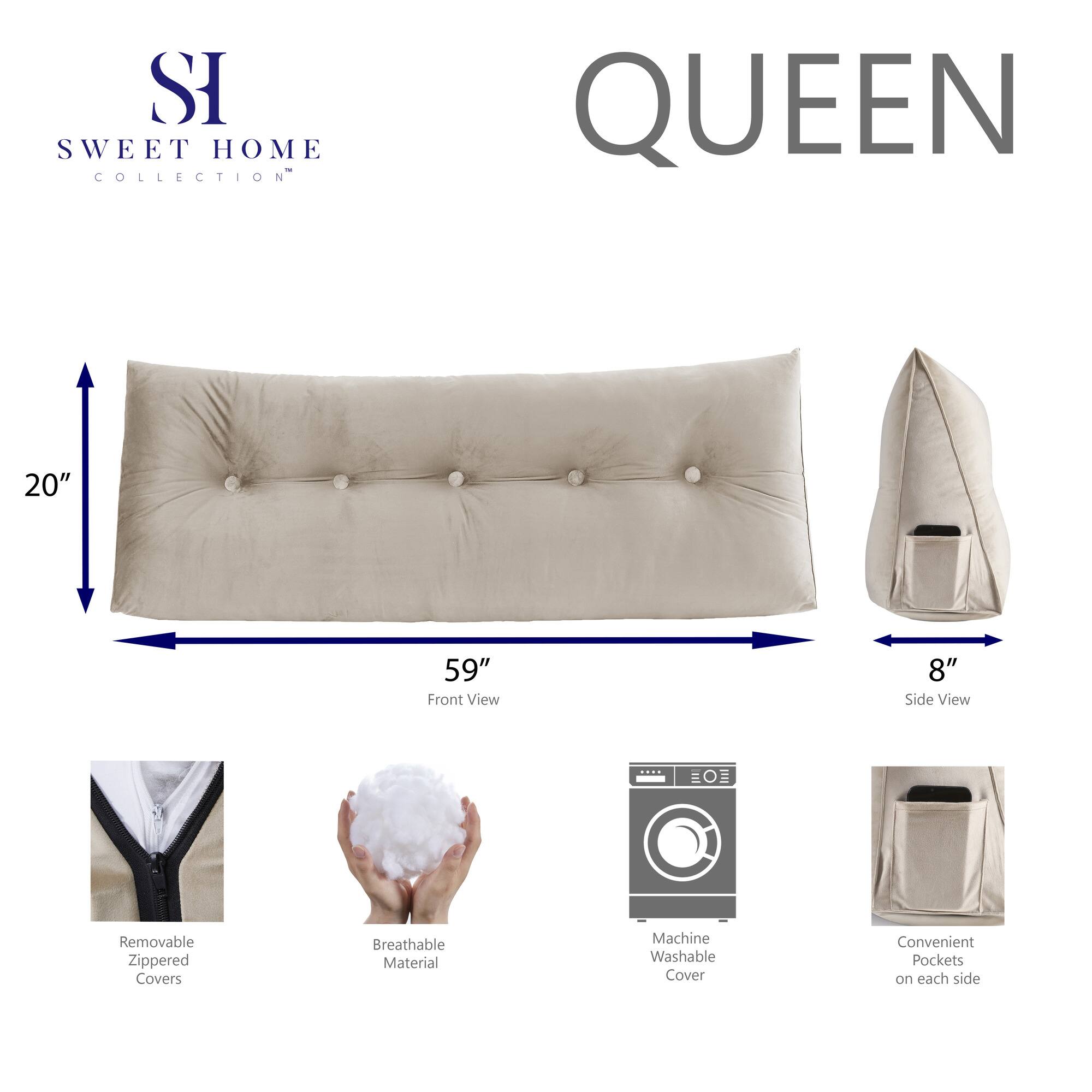 **Sweet Home Collection Queen**

- **Dimensions:**
  - Front View: 59"
  - Side View: 8"
  - Height: 20"

- **Features:**
  - Removable Zippered Covers
  - Breathable Material
  - Machine Washable Cover
  - Convenient Pockets on each side