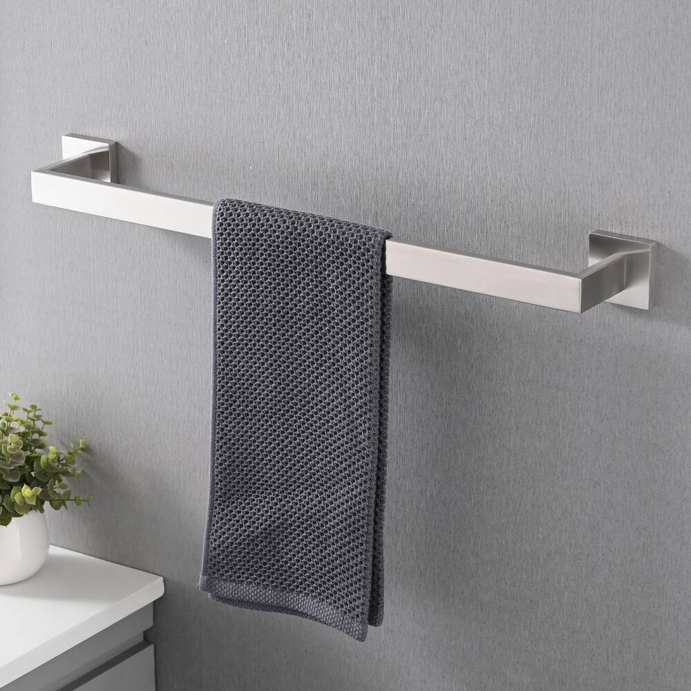 Back. JUJABU - 5-Piece Bathroom Set Towel Bar + Ring + Hooks + TP Holder, Brushed Nickel - Brushed Nickel.