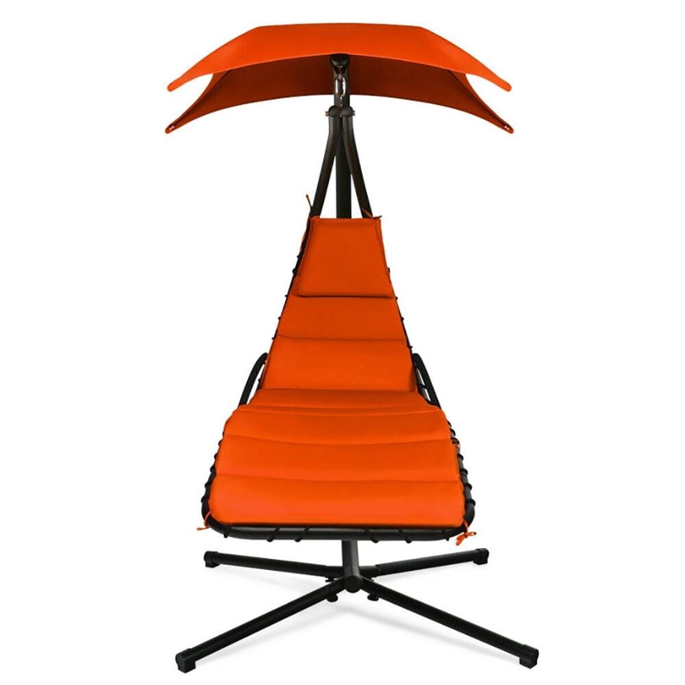 Left. Kadyn - Outdoor Chaise Lounge Chair, Hanging Stand Chaise Lounger Swing Chair with Pillow-Orange - Orange.