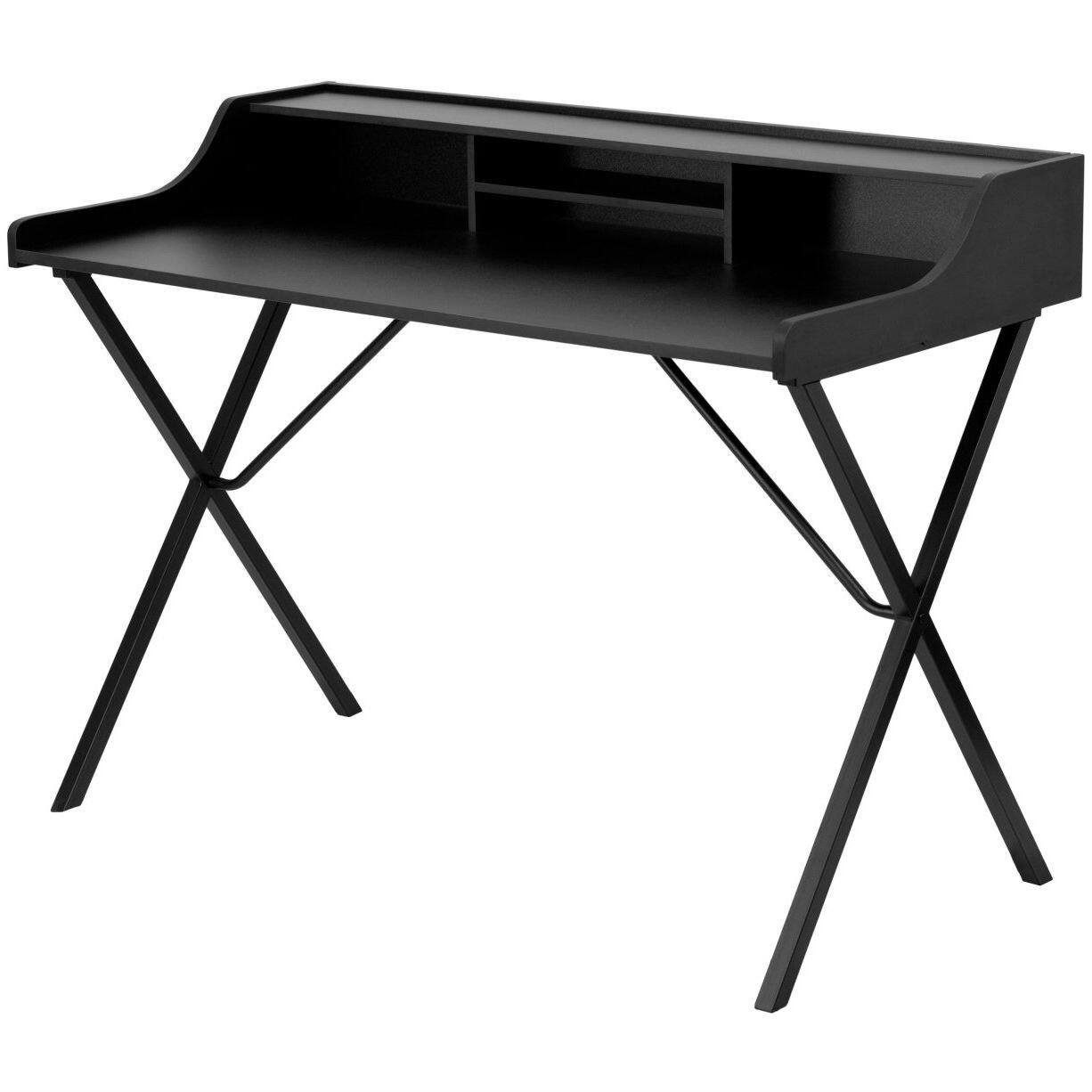 Front. Hivvago - Modern Black Office Table Computer Desk with Raised Top Shelf - black.