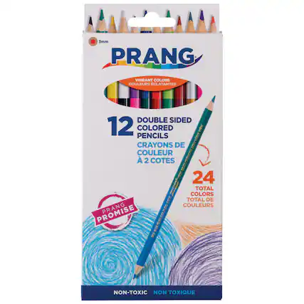 3mm PRANG VIBRANT COLORS COULEURS ECLATANTES DOUBLE SIDED 12 COLORED PENCILS CRAYONS DE COULEUR A 2 COTES 24 TOTAL COLORS TOTAL DE COULEURS PRANG PROMISE NON-TOXIC NON TOXIQUE