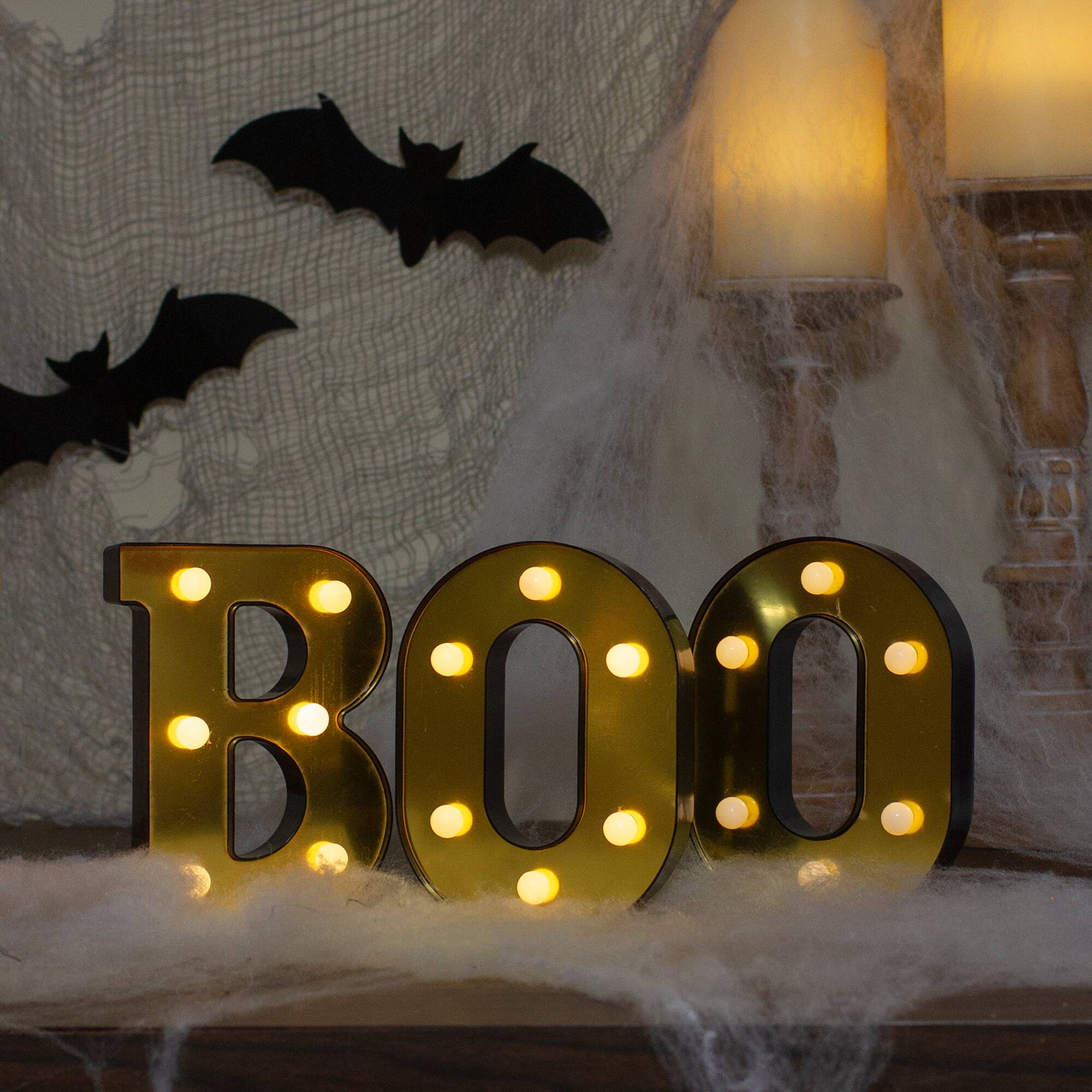 Front. Northlight - LED Lighted "BOO" Halloween Marquee Sign - 6.5" - Warm White - Black.
