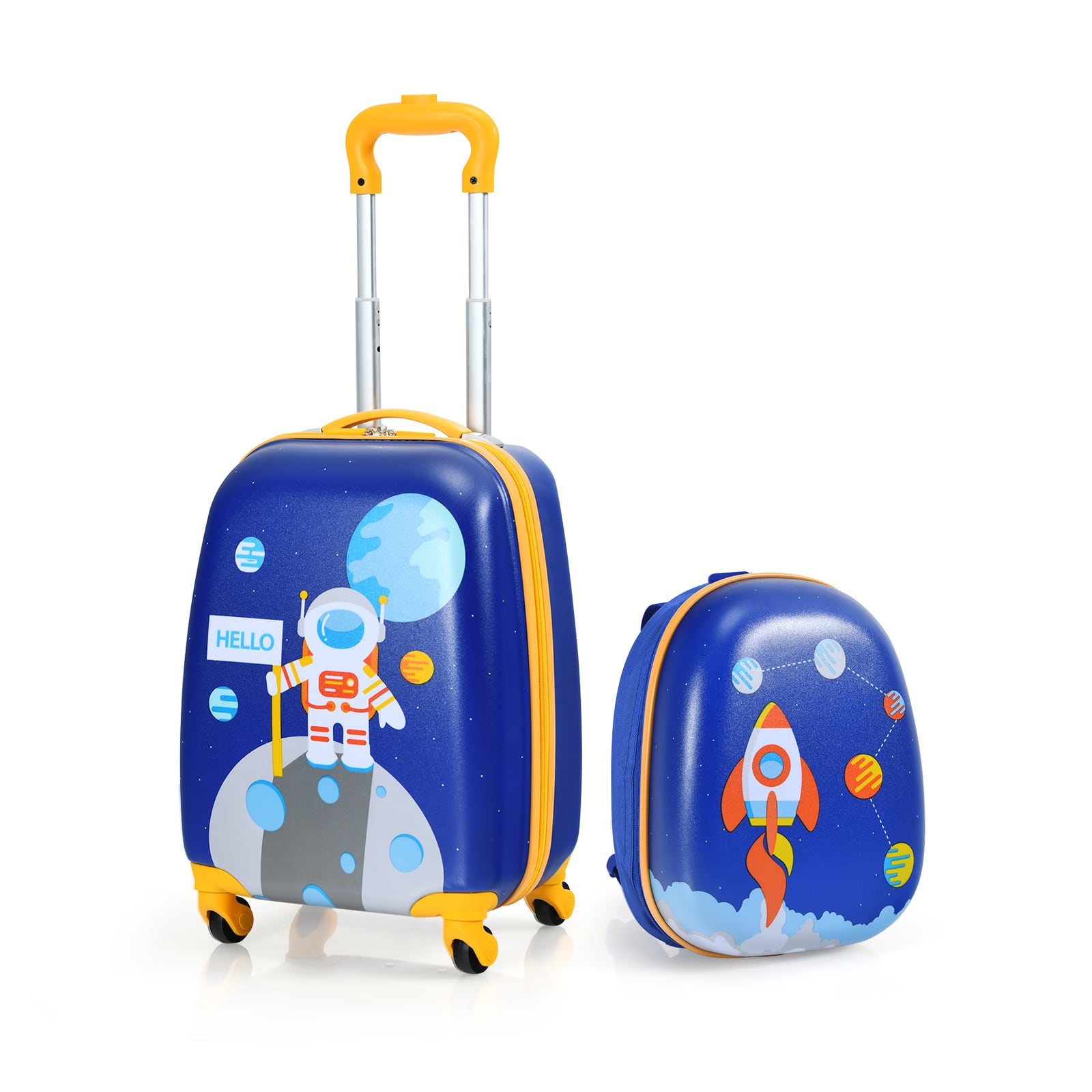 Ecooso - 2-Piece Kids Luggage Set, 16" Rolling Suitcase + 12" Backpack, Carry-On Travel Set for Kids - Blue
