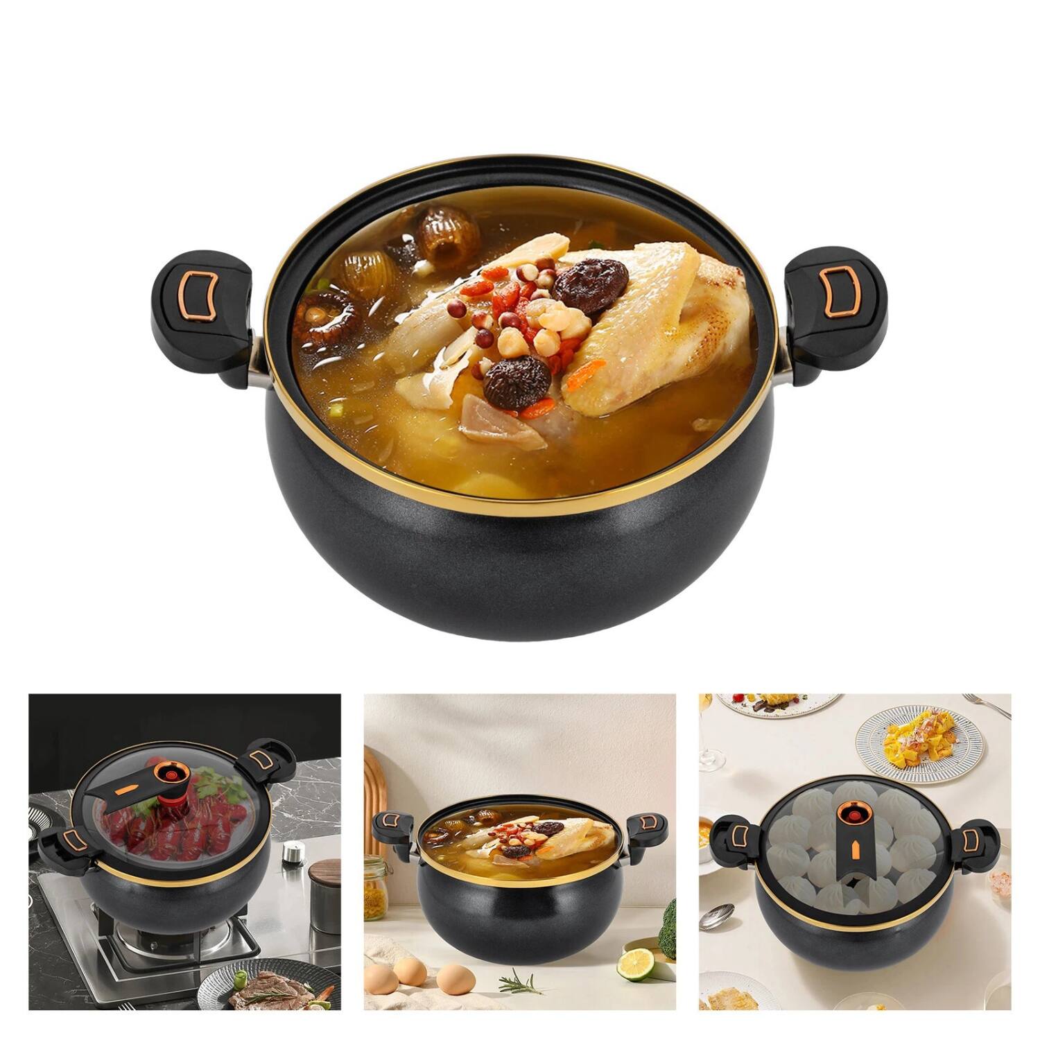 Back. Stock Preferred - 8L Non-Stick Micro Pressure Cooker Multi-Function Electric Cooking Pot - Black.