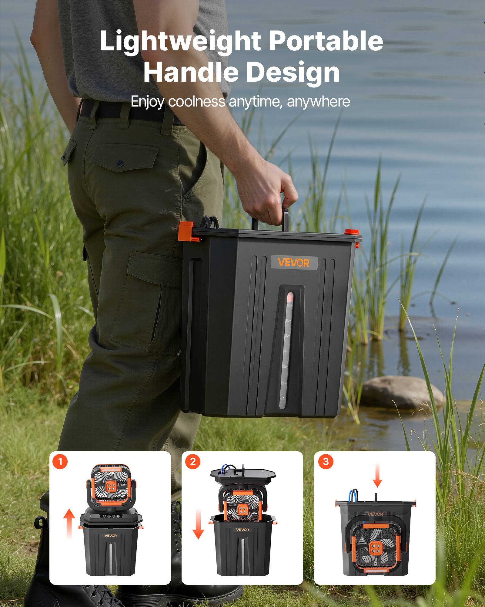 Lightweight Portable Handle Design  
Enjoy coolness anytime, anywhere  
VEVOR
