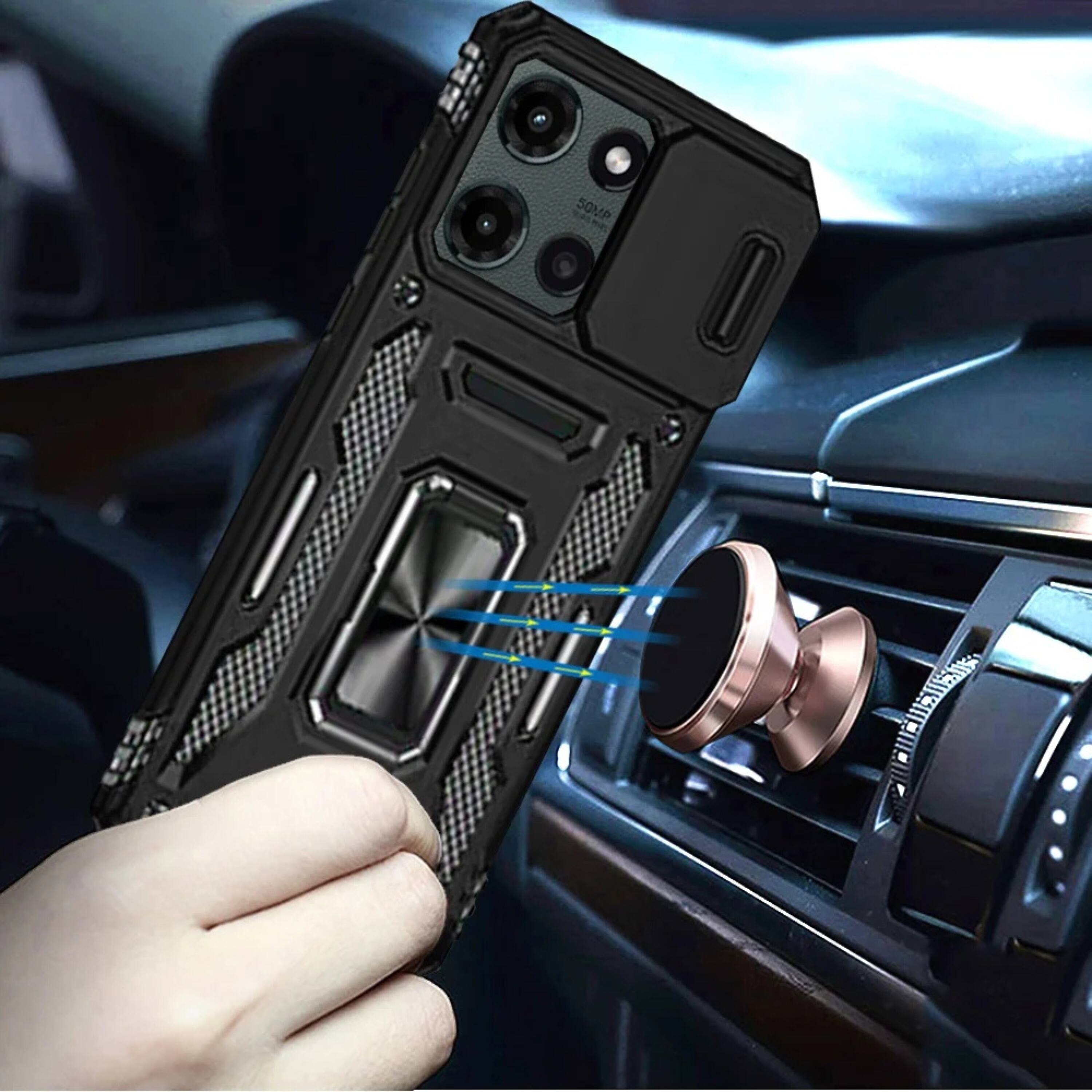 Angle. Kitcheniva - Shockproof Ring Stand Case For Moto G Stylus 2025 2026 With Sliding Camera Lens Cover Black - Black.