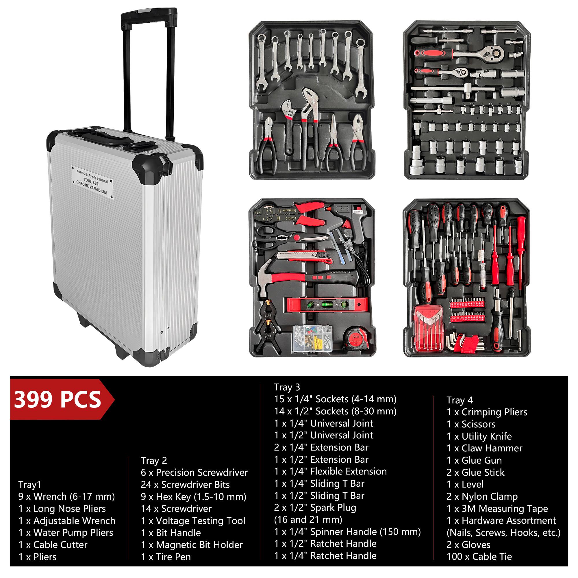 Sugift 399 Piece Home Repair Tool Box, Tool Set Kit with 4 Drawers