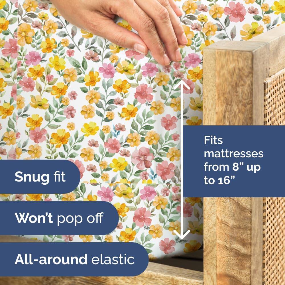 - Snug fit
- Fits mattresses from 8" up to 16"
- Won't pop off
- All-around elastic