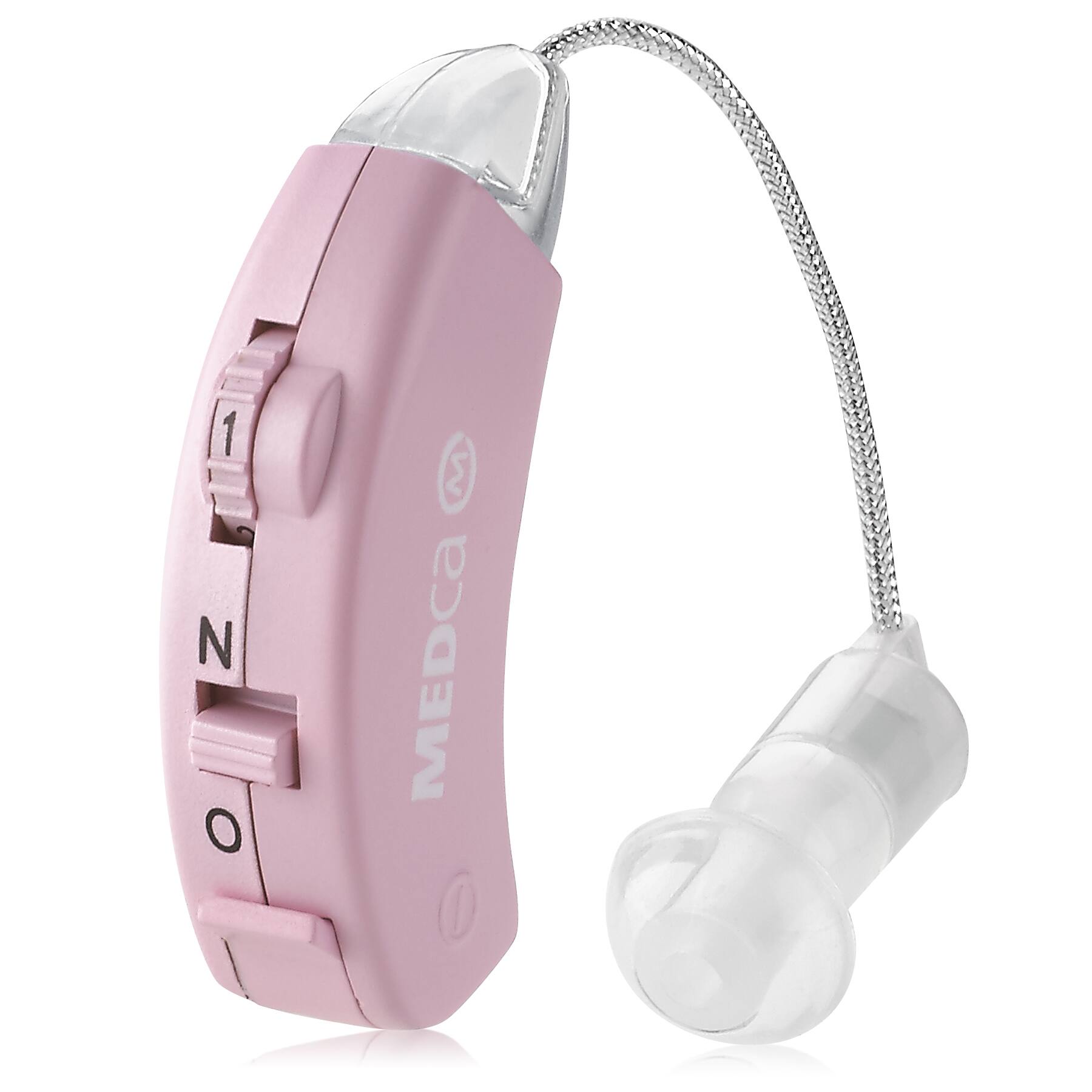 Front. MEDca - Hearing Aids for Seniors - Behind the Ear Sound Amplifier Set, BTE Hearing Ear Amplification Device, Pink by MEDca - Pink.