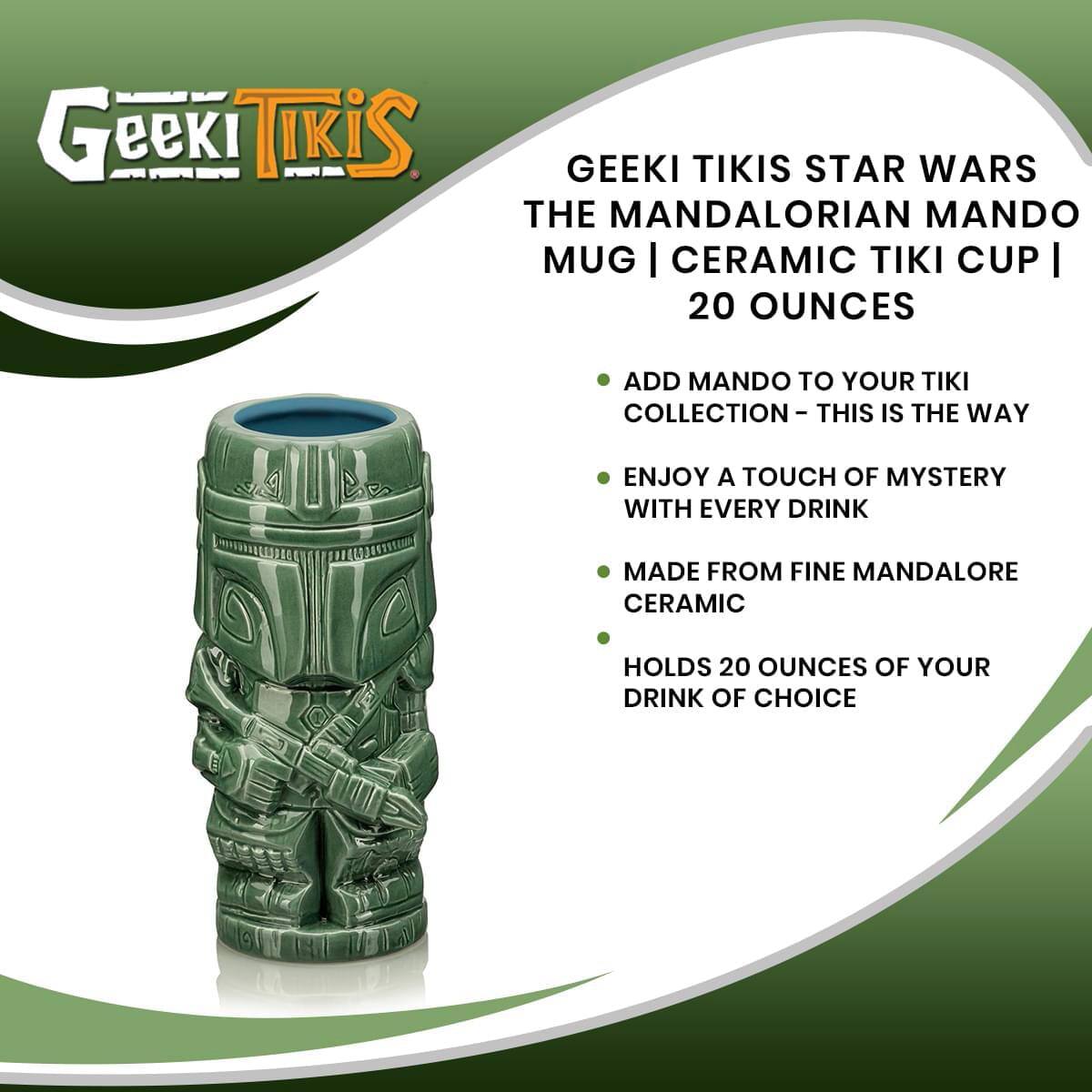 Geeki Tikis Star Wars The Mandalorian Mando Mug | Ceramic Tiki Cup | 20 Ounces

- Add Mando to your Tiki Collection - This is the Way
- Enjoy a touch of mystery with every drink
- Made from fine Mandalore ceramic
- Holds 20 ounces of your drink of choice