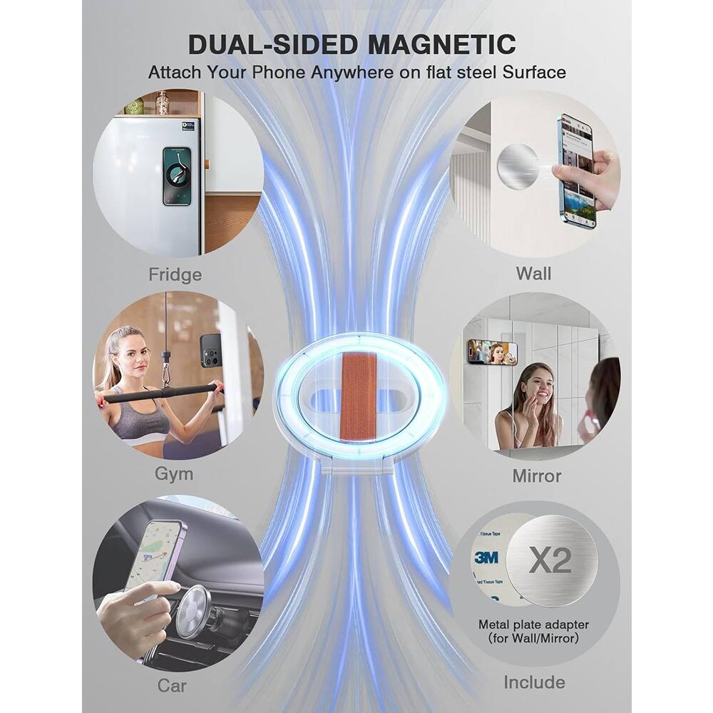 Left. PARKER SLATER - Grat 2 Dual-Sided Magnetic Phone Grip Stand for MagSafe iPhone 16–12 (Silver) - Grat2-Silver.