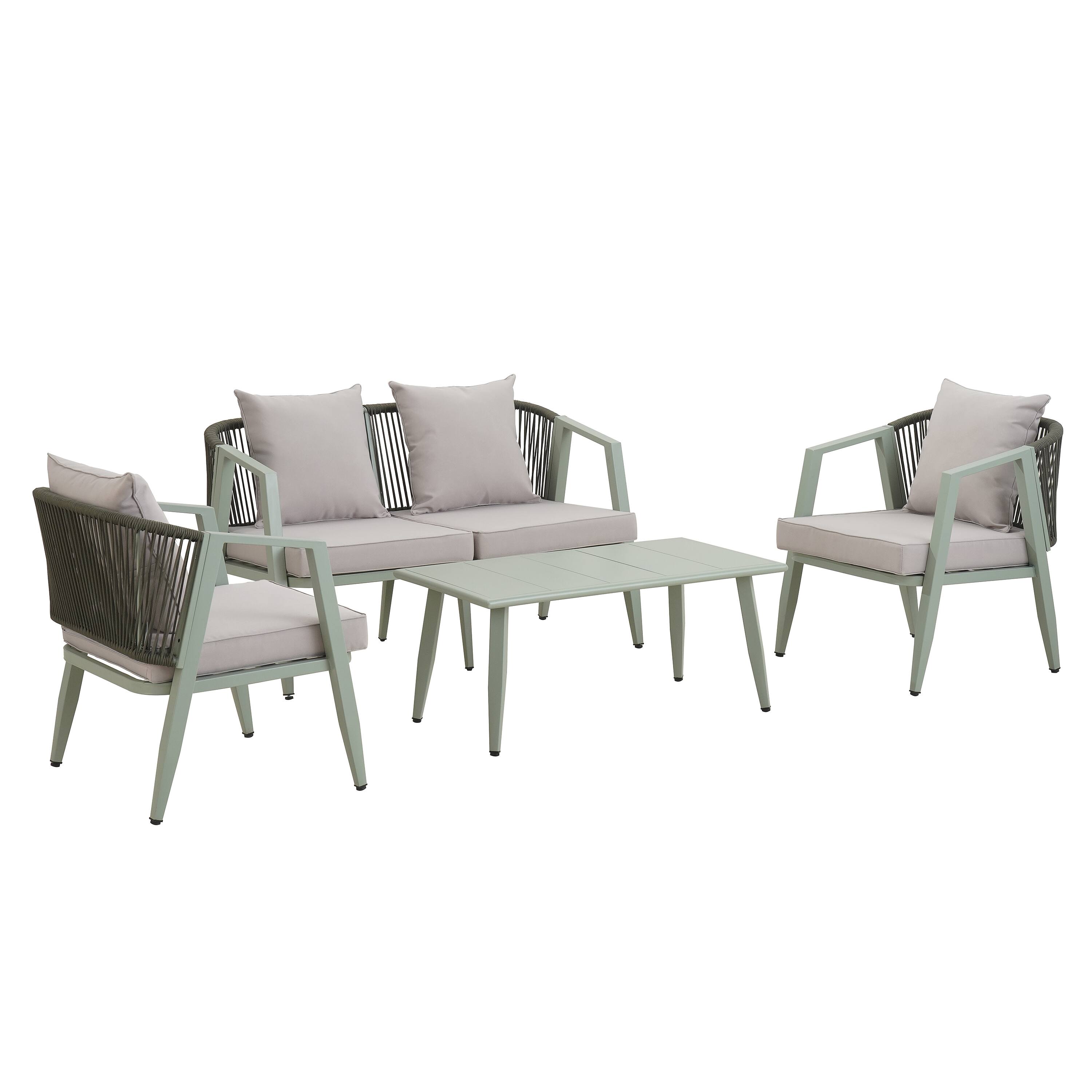 Back. Mondawe - 4-Piece Durable and Comfortable Outdoor Seating Set - Green.