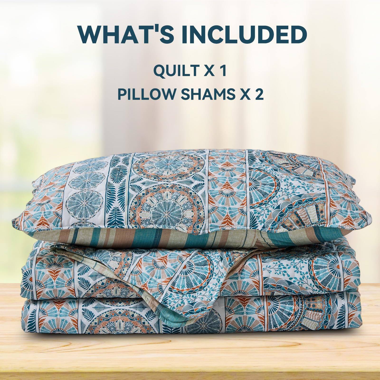 WHAT'S INCLUDED  
QUILT X 1  
PILLOW SHAMS X 2