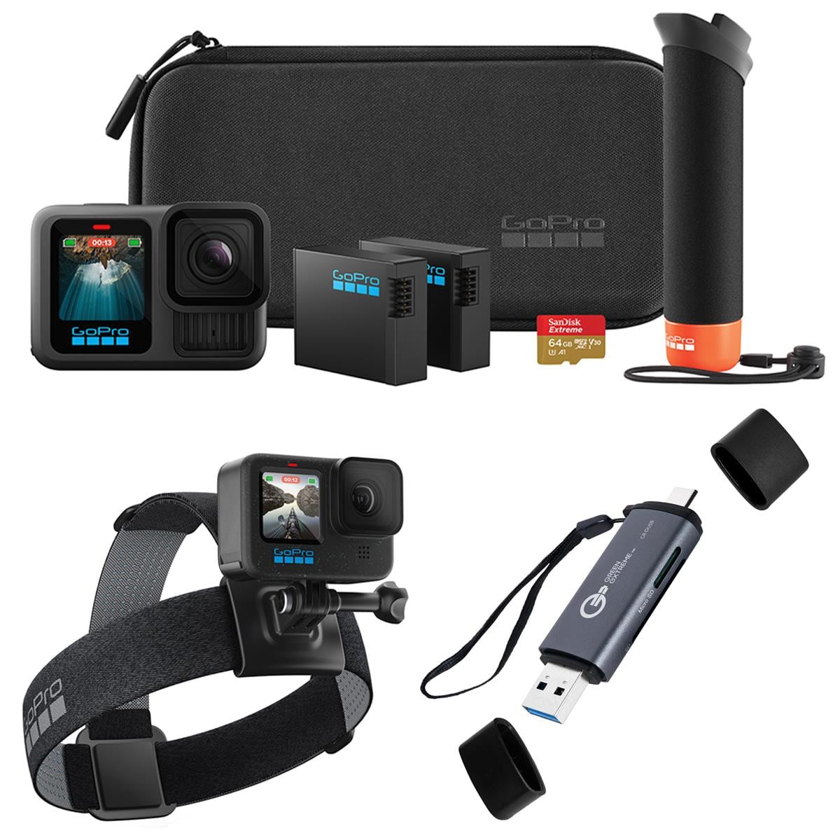 Bundle - GoPro - HERO13 Black Camera Accessory + Head Strap & OTG Card Reader