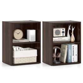 Gymax - 2 Set Of 2-Cube Bookcase DIY Cube Storage Organizer w/ 7-Position Adjustable Shelf Brown - Walnut