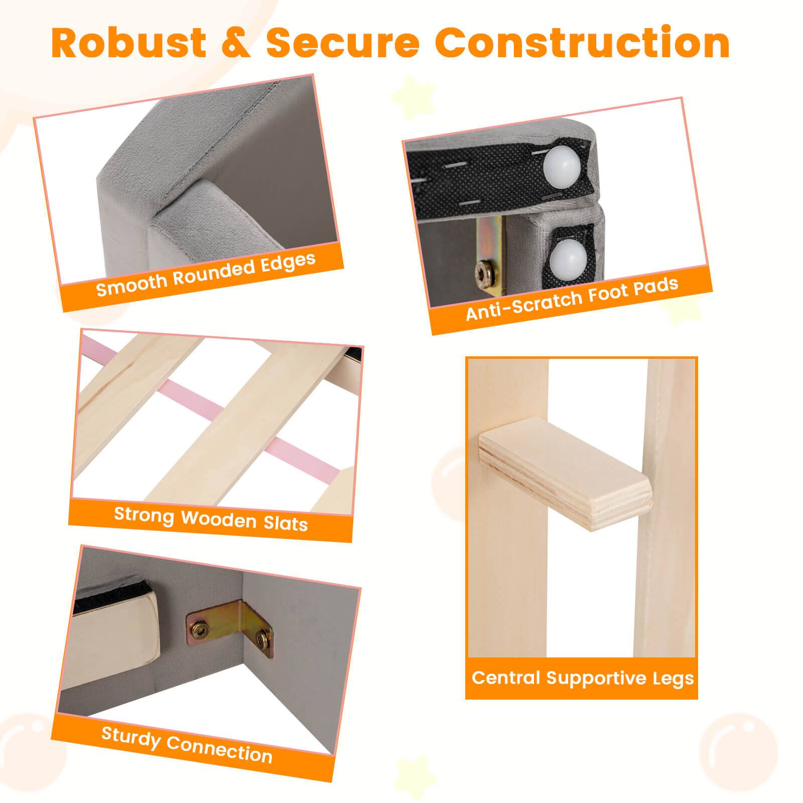 Robust & Secure Construction  
- Smooth Rounded Edges  
- Anti-Scratch Foot Pads  
- Strong Wooden Slats  
- Central Supportive Legs  
- Sturdy Connection