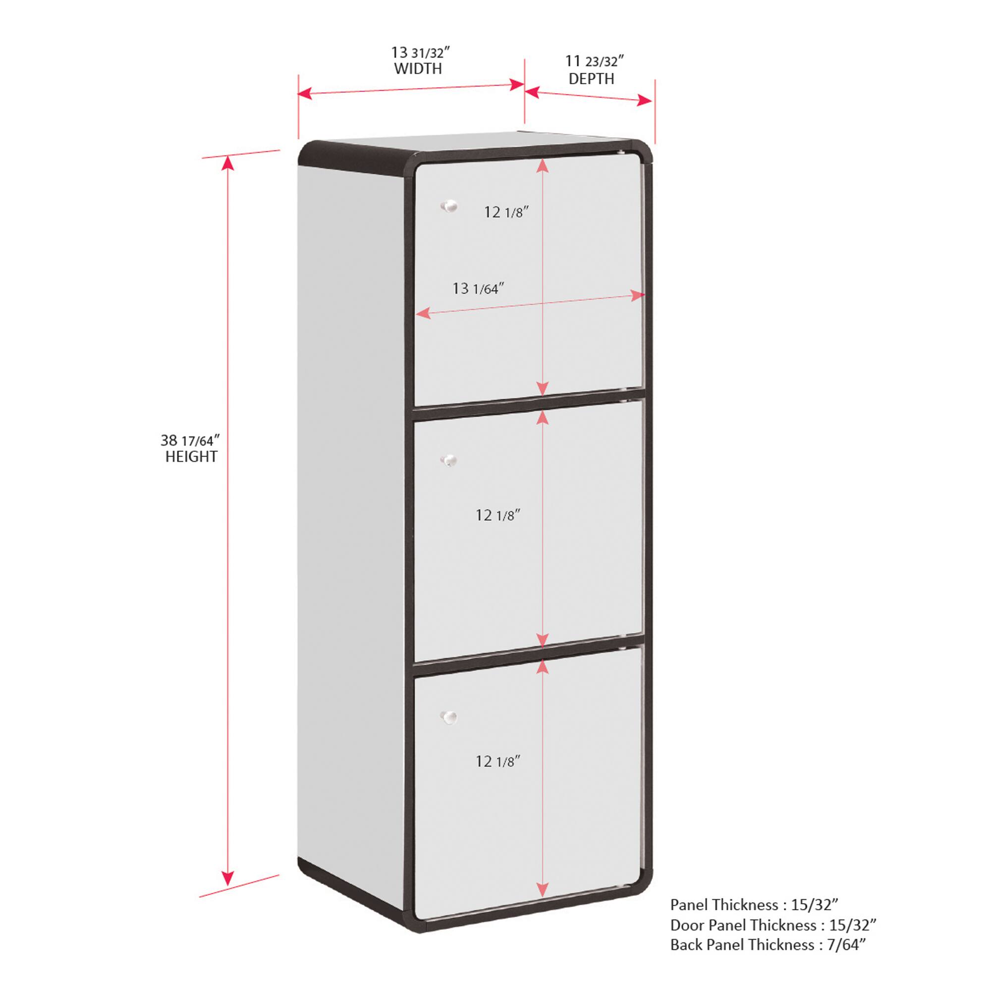 13 31/32" WIDTH  
11 23/32" DEPTH  
12 1/8"  
13 1/64"  
38 17/64" HEIGHT  
12 1/8"  
12 1/8"  

Panel Thickness: 15/32"  
Door Panel Thickness: 15/32"  
Back Panel Thickness: 7/64"