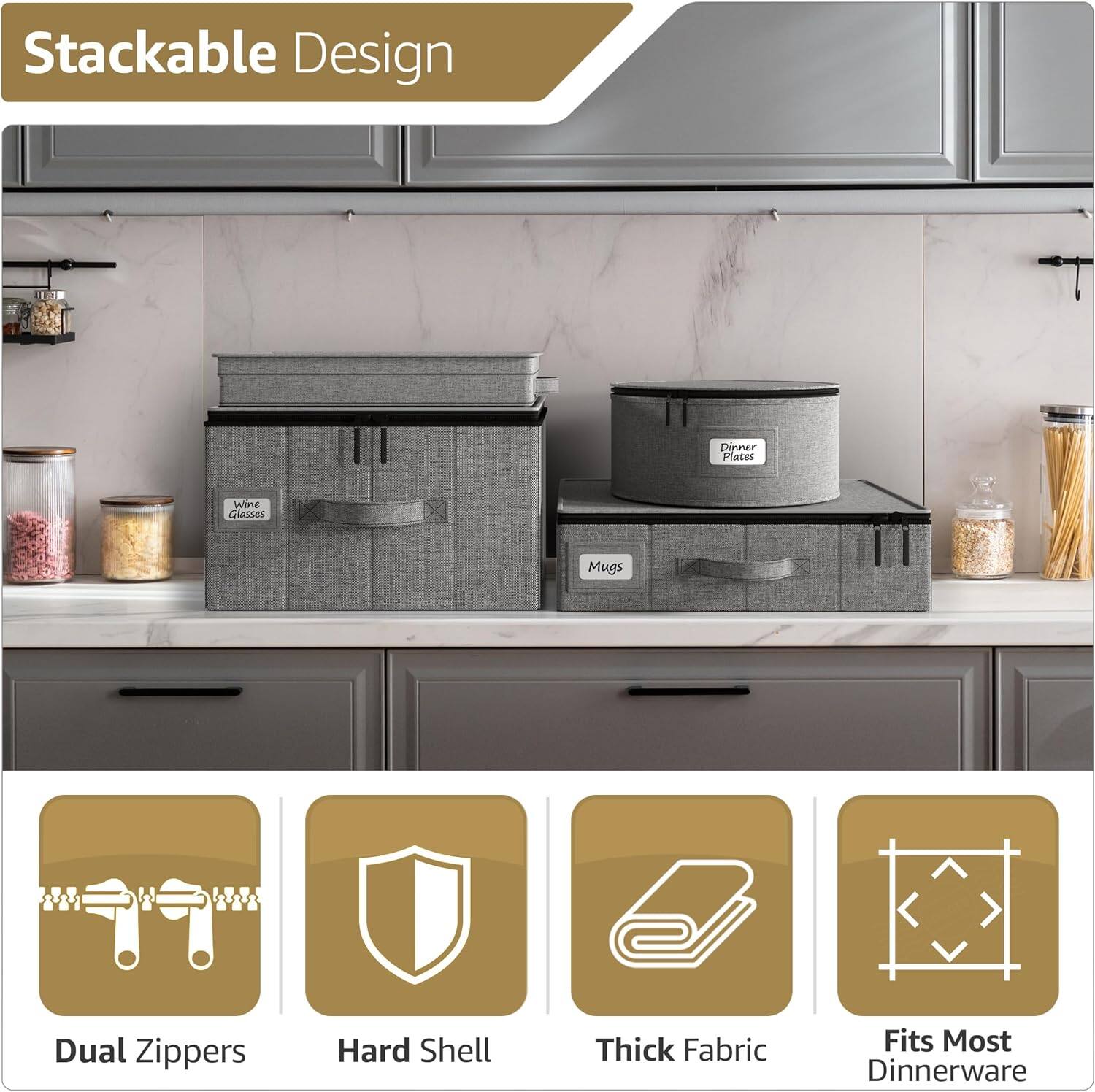 Stackable Design

- Dual Zippers
- Hard Shell
- Thick Fabric
- Fits Most Dinnerware