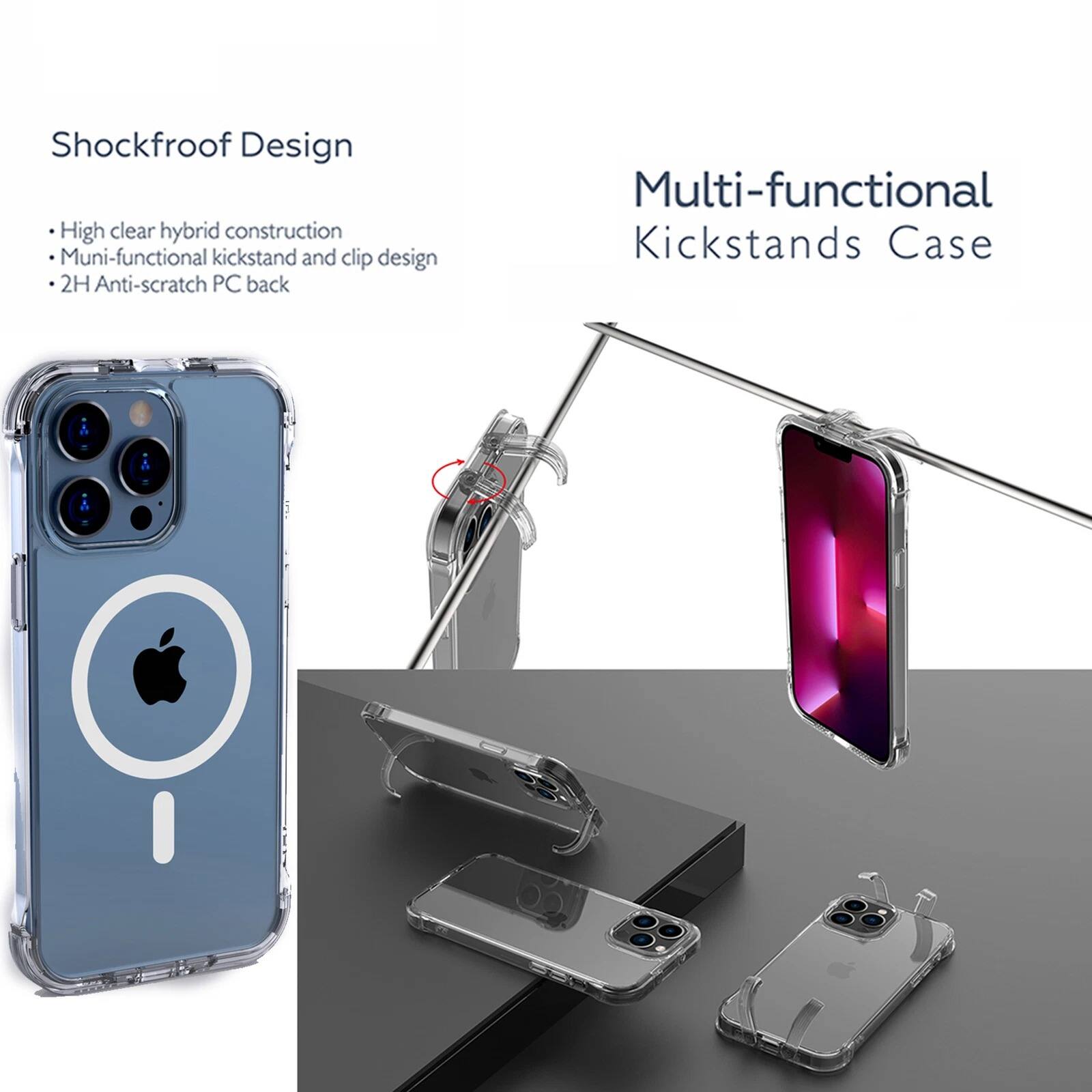 Shockproof Design  
- High clear hybrid construction  
- Multi-functional kickstand and clip design  
- 2H Anti-scratch PC back  

Multi-functional Kickstands Case