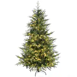 Homcom - Artificial Prelit Christmas Trees Holiday Decor with Warm White LED Lights, Auto Open - Green