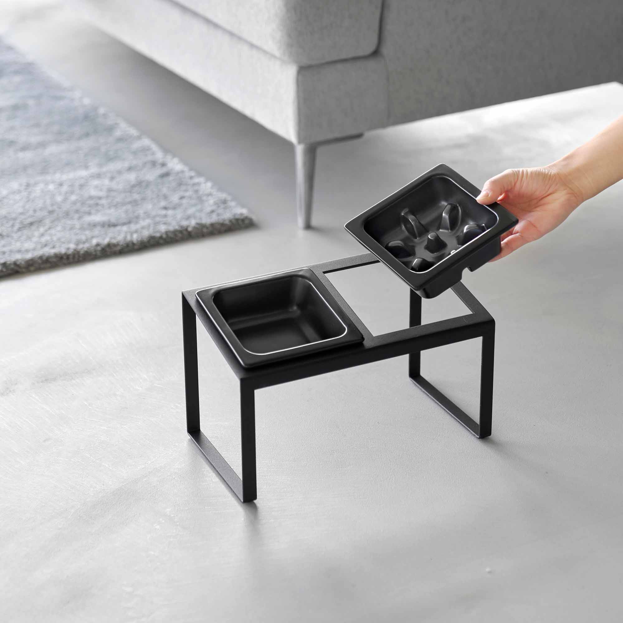 Left. Yamazaki Home - Slow Feeder Pet Bowl - Steel + Ceramic - Black.