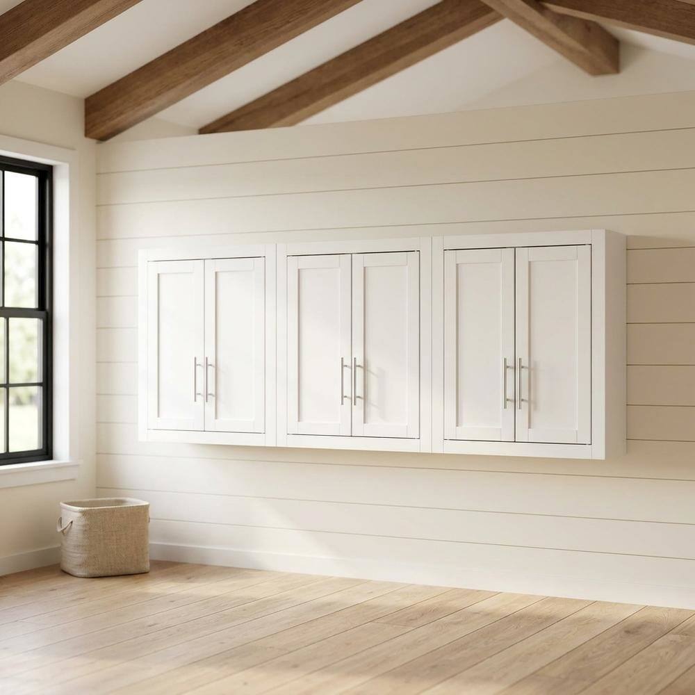 Alt View 4. FurniFact - White 3-Piece Wall Storage Cabinet Set - White.