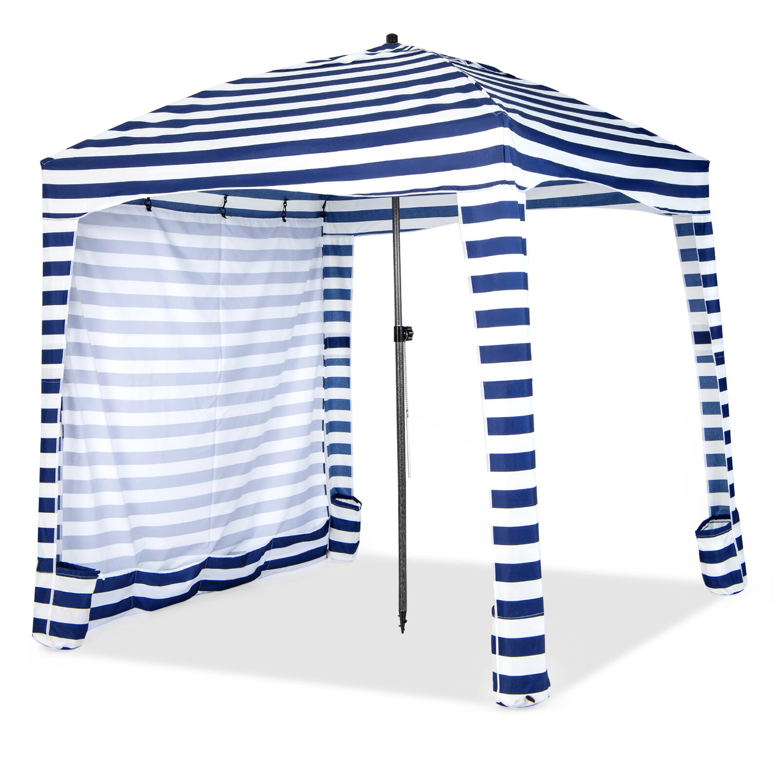 Alt View 18. Costway - 6 x 6FT Foldable Beach Cabana Tent with  Carrying Bag Detachable Sidewall - Blue+White.