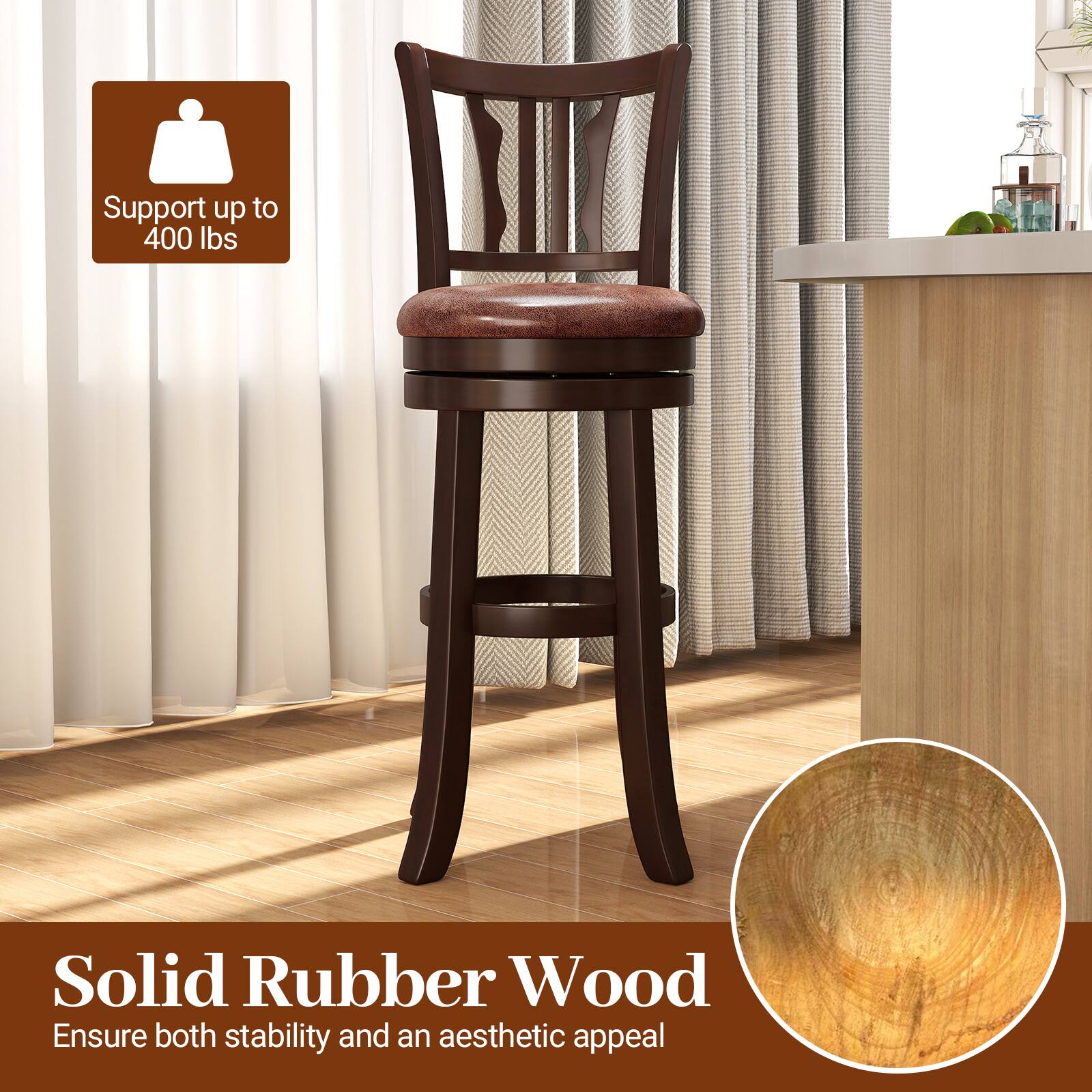 Support up to 400 lbs

Solid Rubber Wood
Ensure both stability and an aesthetic appeal