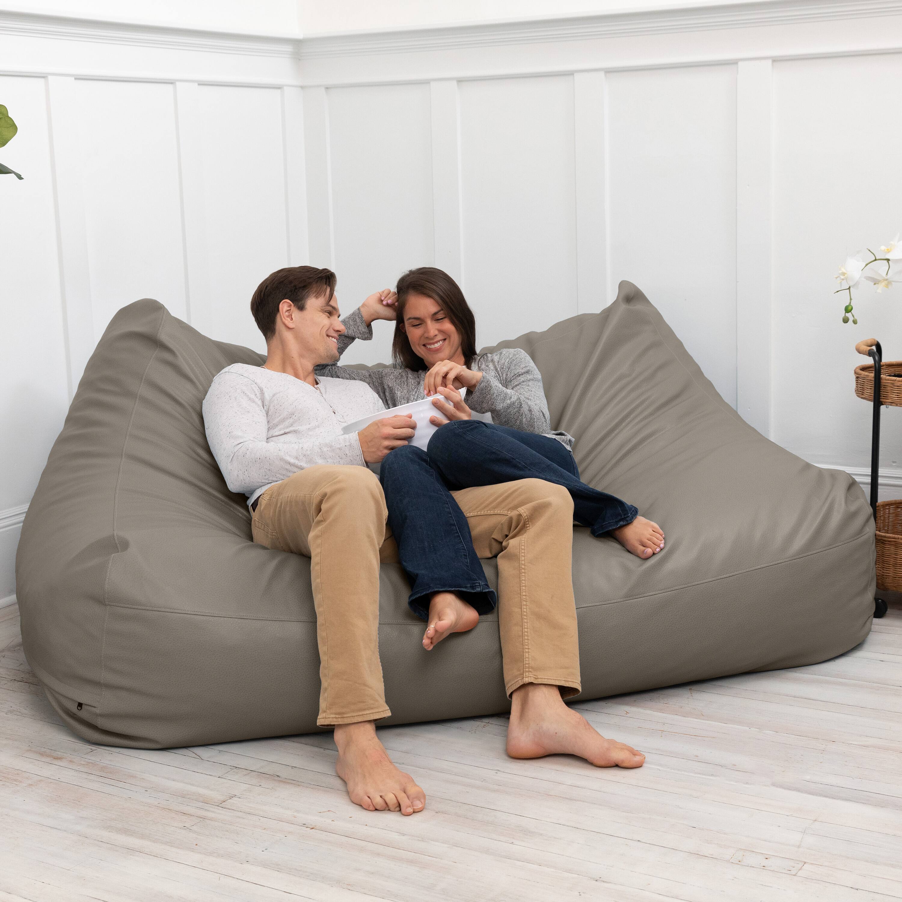 Back. Jaxx - Atrium Collection Lozia Loveseat - Large Foam Bean Bag Sofa Faux-Leather - Gun Metal - Gun Metal.