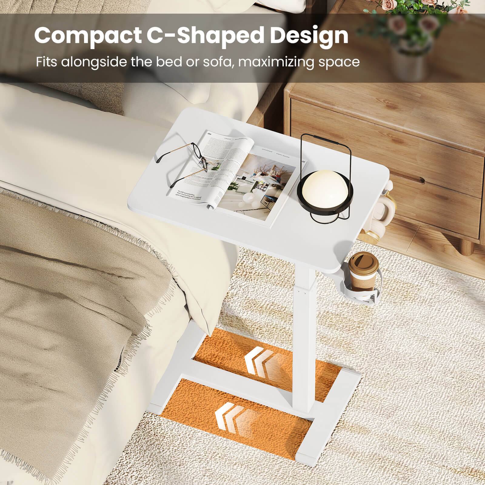 Compact C-Shaped Design  
Fits alongside the bed or sofa, maximizing space