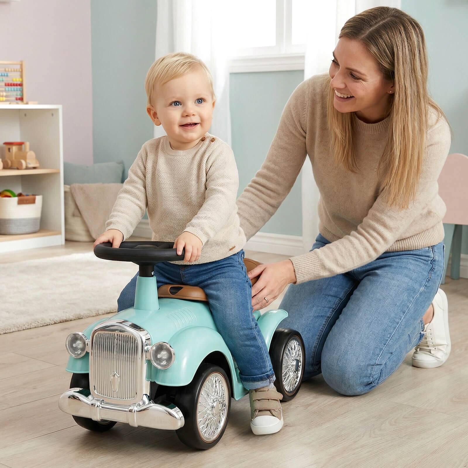 Alt View 3. Costway - Costway Retro Kids Ride-on Toy Kids Sit to Stand Vehicle with Working Steering Wheel - Green.