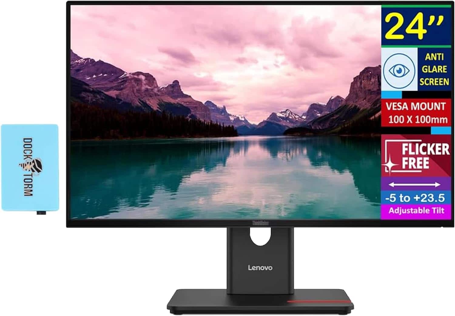 Lenovo - ThinkVision T24-40 24" FHD IPS Monitor, Anti-Glare, Flicker-Free, VESA Mount, HDMI w/DKZ Hub, (64A4MARXUS) - Black