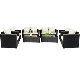 Gymax - 8PCS Rattan Patio Conversation Set Outdoor Furniture Set w/ Cushions - Off White