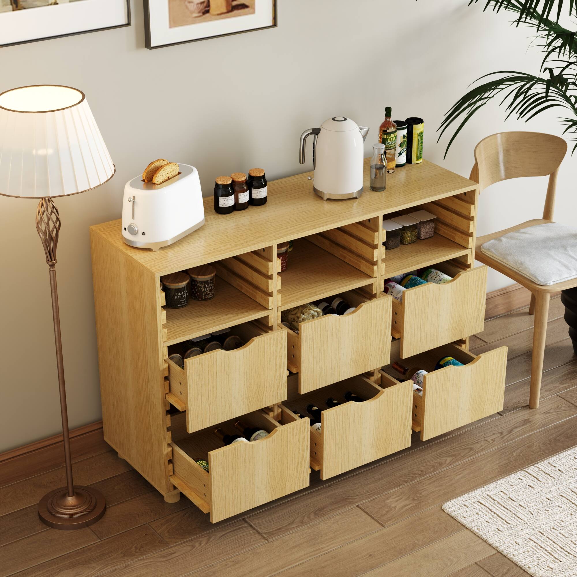 Left. Famapy - Wooden Credenzas Kitchen Storage Sideboard with Customizable Drawers - Wooden.