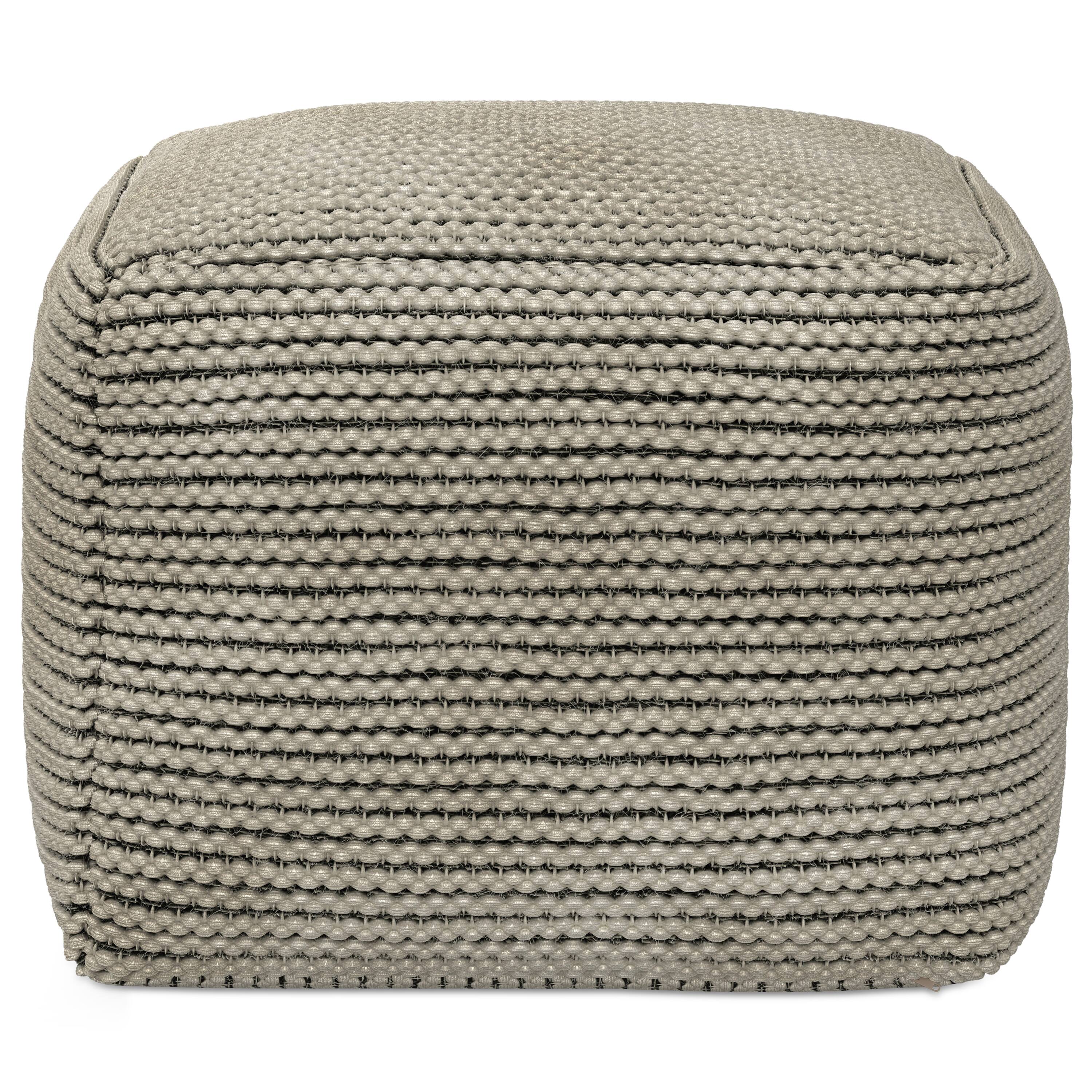 Left. Simpli Home - Eastmont Boho Square Pouf in Cream Polystyrene Filling - Cream.