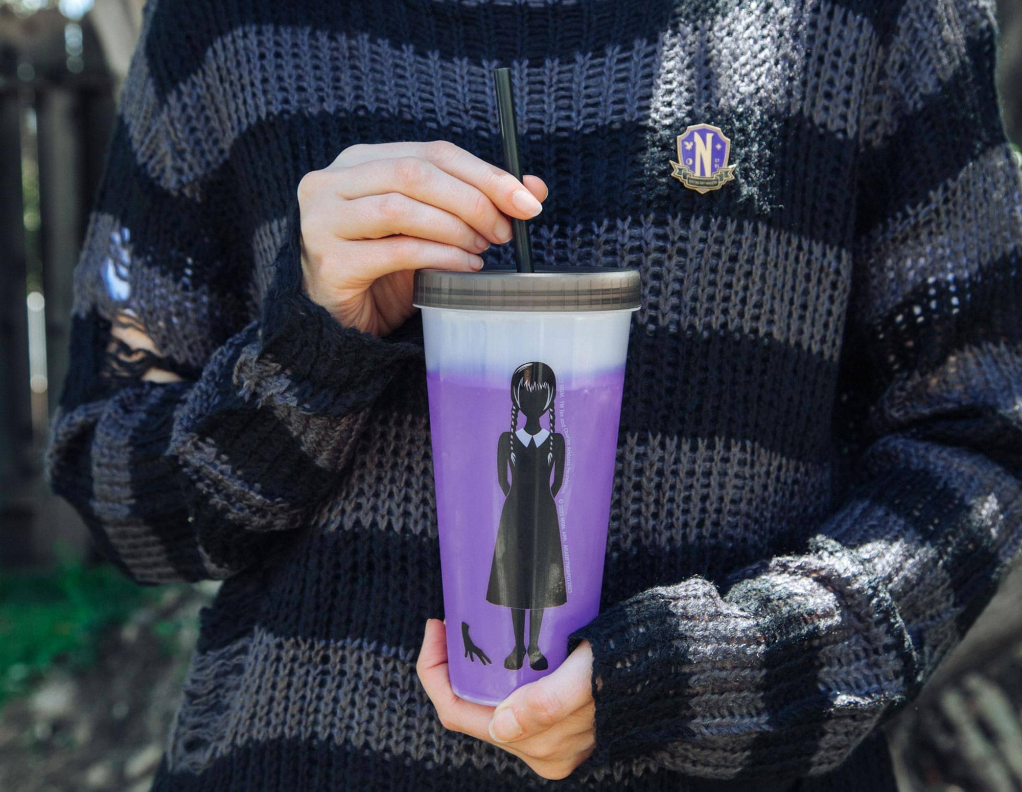 Alt View 4. Silver Buffalo - Wednesday "We Wear Black" Color-Changing Plastic Tumbler - Black.