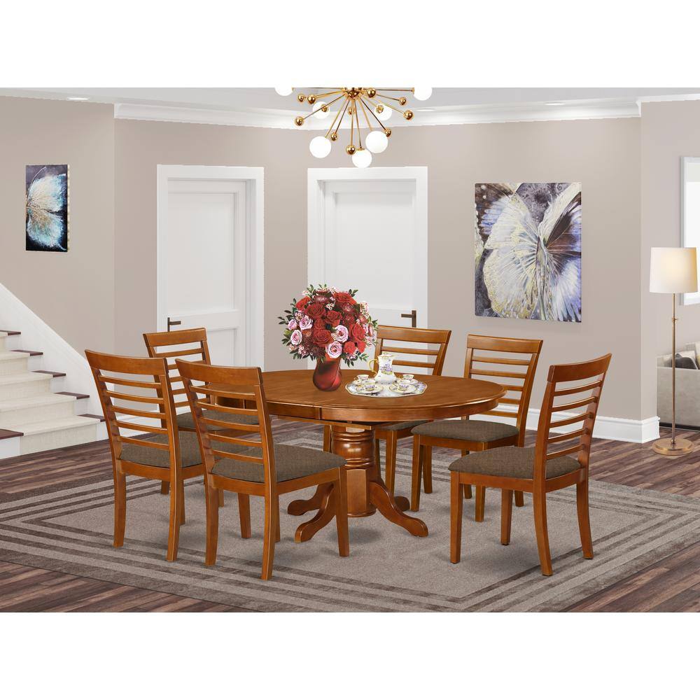 Back. East West Furniture - AVML7-SBR-C 7 Pc Dining room set-Oval dinette Table with Leaf and 6 Dining Chairs - Saddle Brown.
