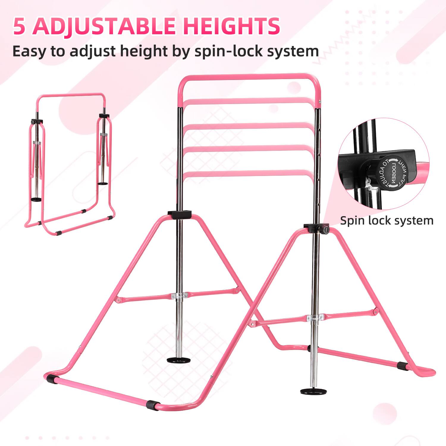 5 ADJUSTABLE HEIGHTS  
Easy to adjust height by spin-lock system  
Spin lock system