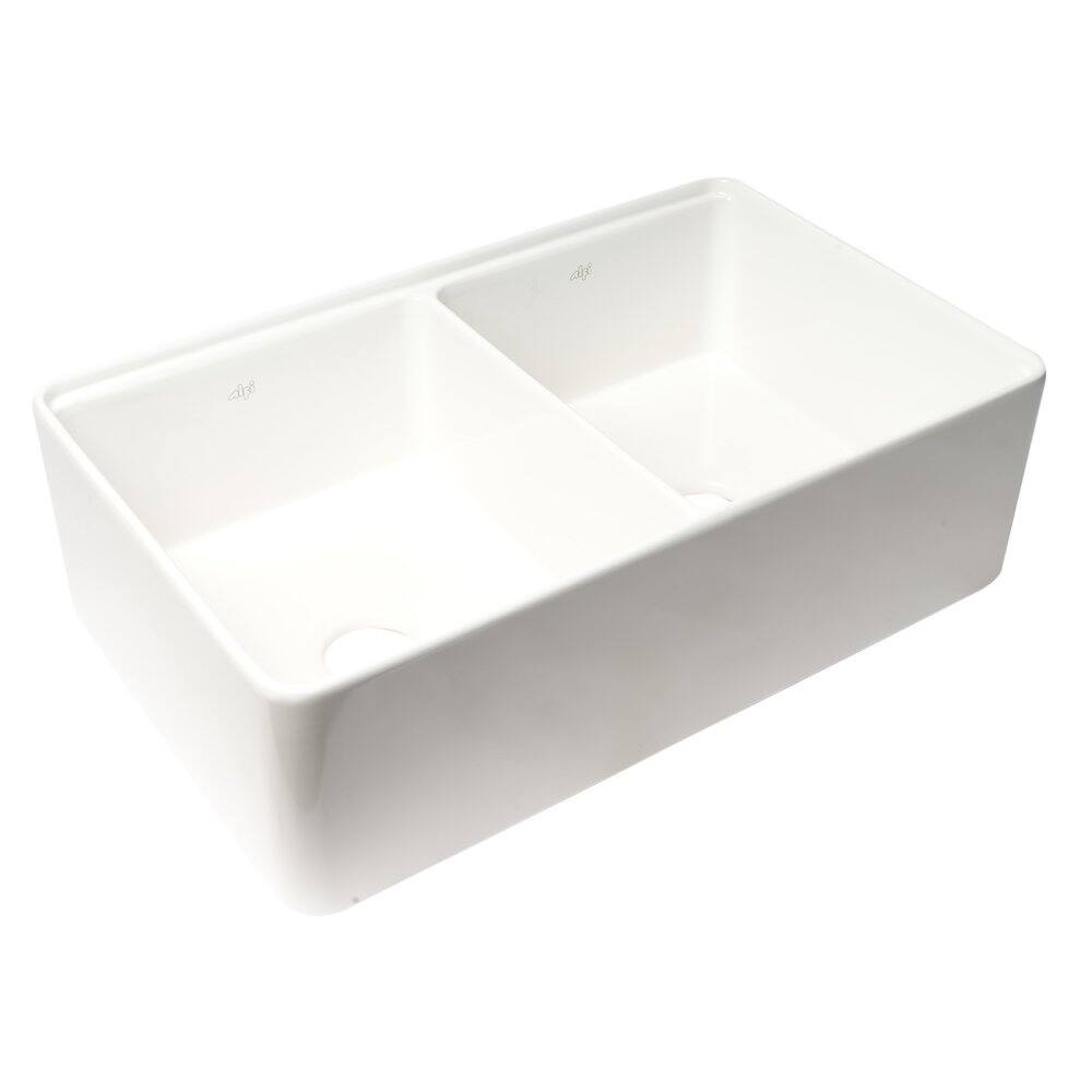 Alt View 3. Alfi - ALFI brand White 33 x 20 Workstation Double Bowl Step Rim Fireclay Farm Sink - White.