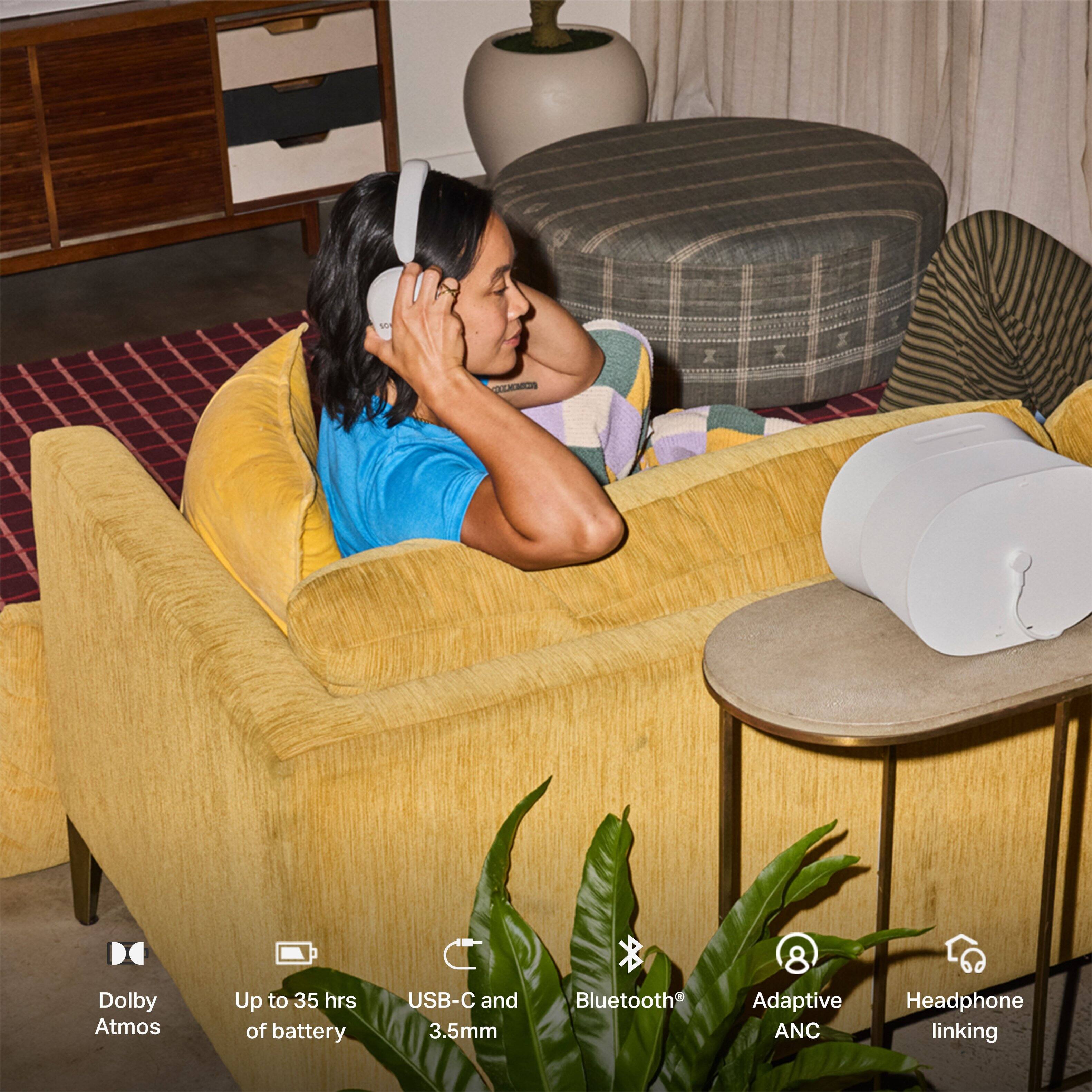 - Dolby Atmos
- Up to 35 hrs of battery
- USB-C and 3.5mm
- Bluetooth
- Adaptive ANC
- Headphone linking