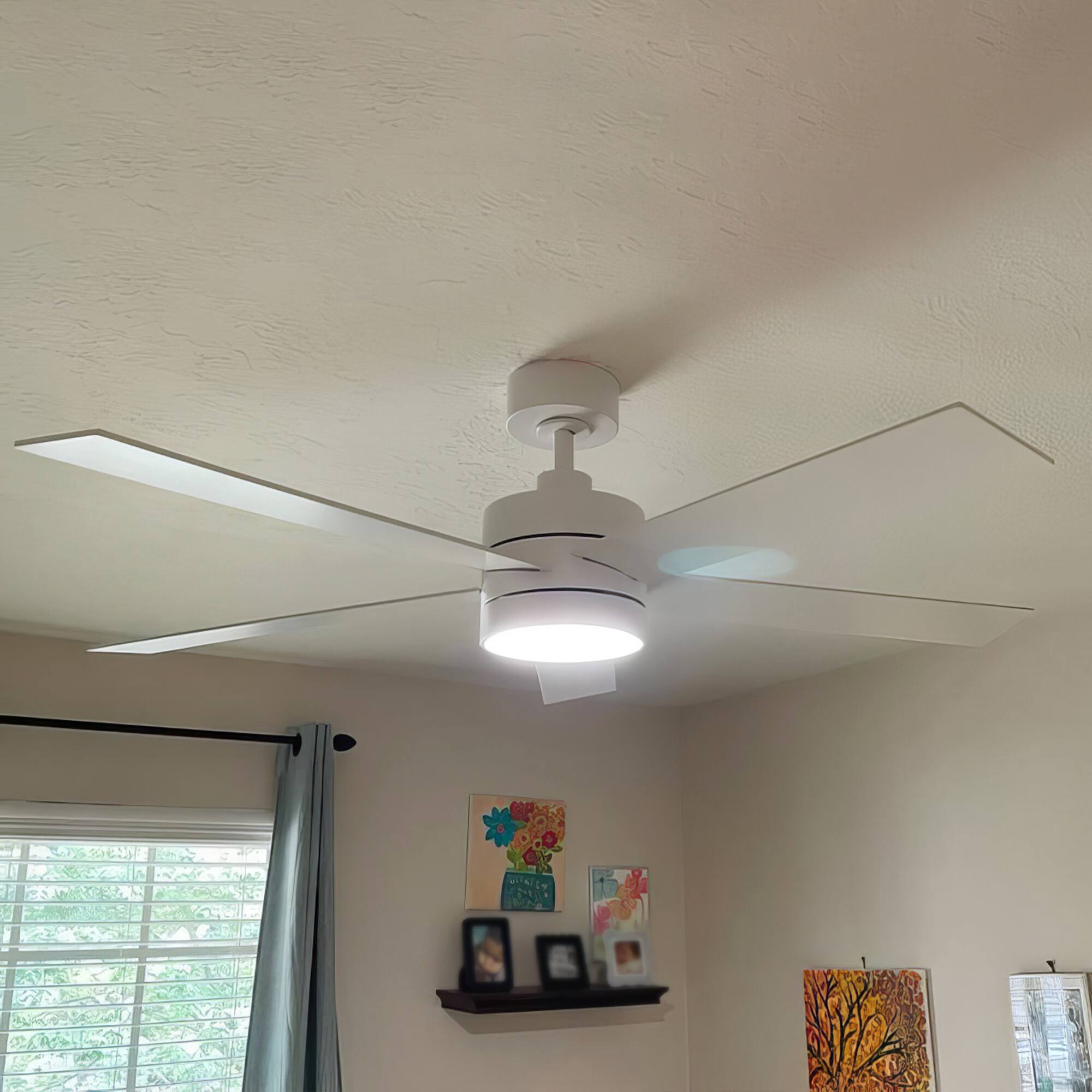 Alt View 9. Breezary - 52-In Indoor Ceiling Fan with Led Light, 5 Plywood Blades, 6-Speed DC Motor, Remote, Timer with Memory, 5/10'' Downrods - White.