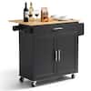Front. VEVOR - Kitchen Island Cart with Storage, 42.28 in Wide Mobile Rolling Storage Island on Swivel Wheels, with Drawer - Black.